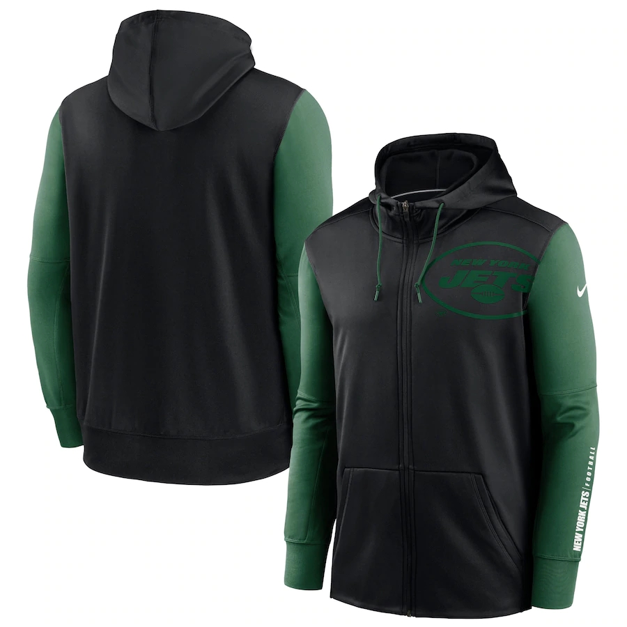 NFL Nike New York Jets Black Green Fan Gear Mascot Performance FullZip Hoodie->new york jets->NFL Jersey